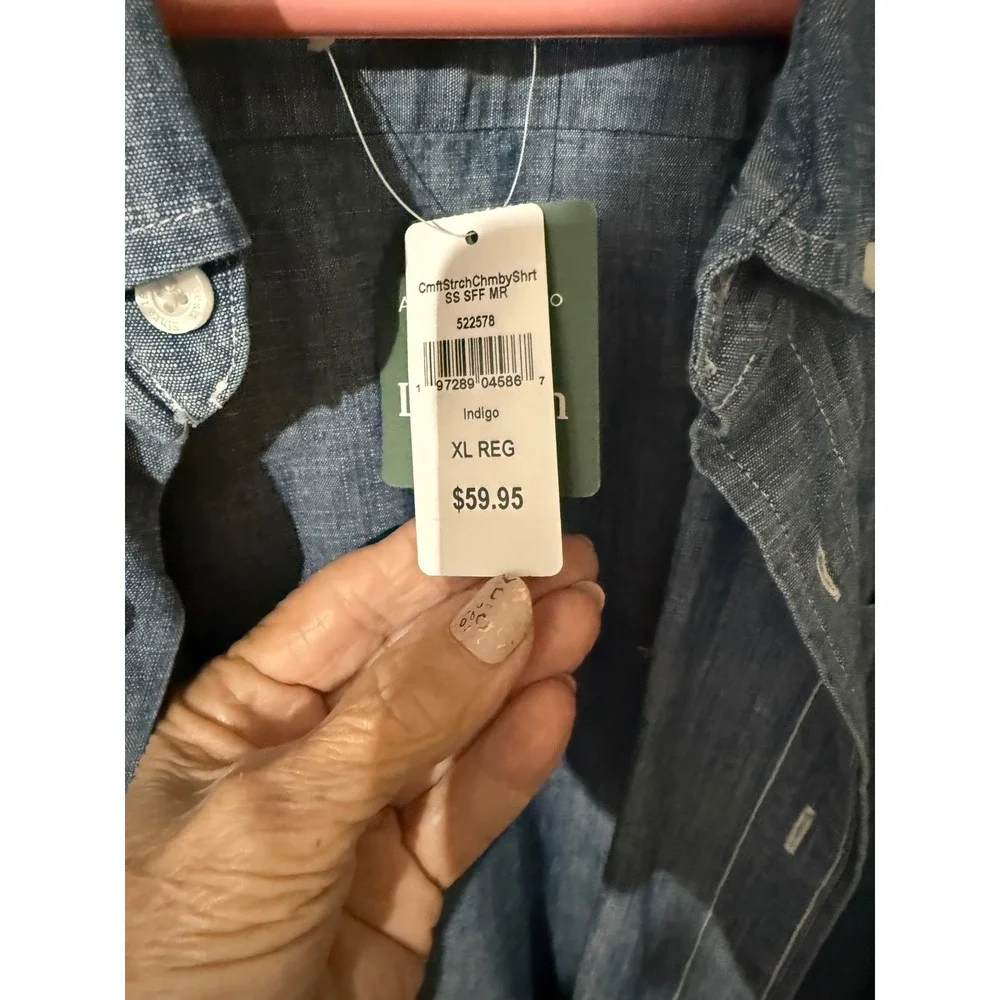 LL Bean Mens Comfort Stretch Chambray Shirt Indigo Blue XL 522578 NWT - Picture 4 of 5